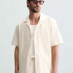 ZARA RELAXED FIT TEXTURED SHIRT WHITE RESORT VACATION KNIT WEAVE XL